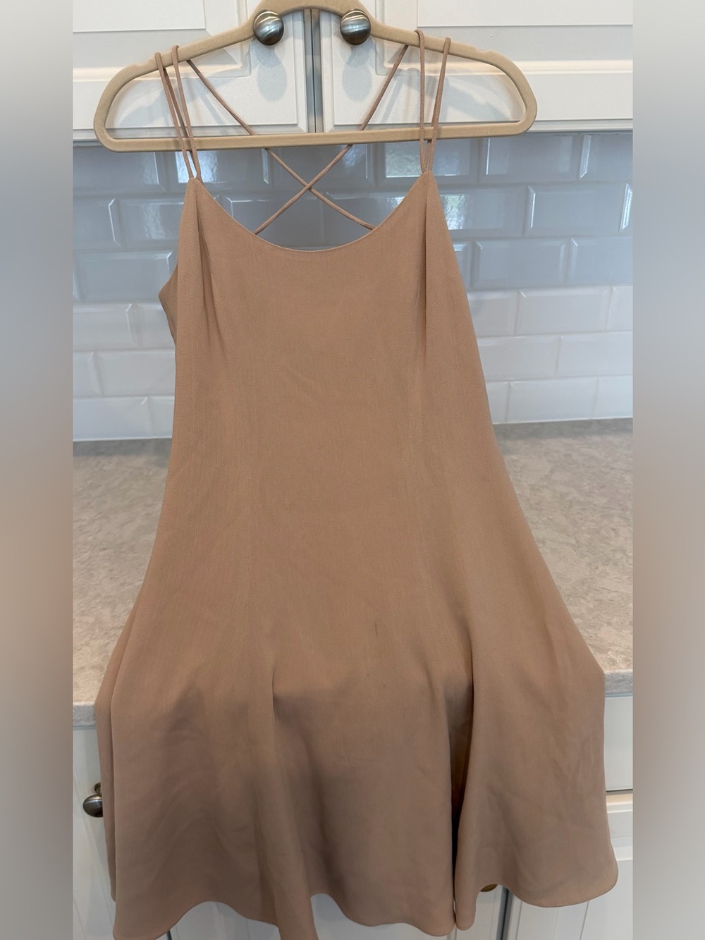 Tahari Taupe Strapless Slip Dress with Crisscross Back